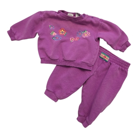 Vintage The Children's Place Purple Floral Embroidered Sweatshirt Pants 2pc Set - Picture 1 of 7
